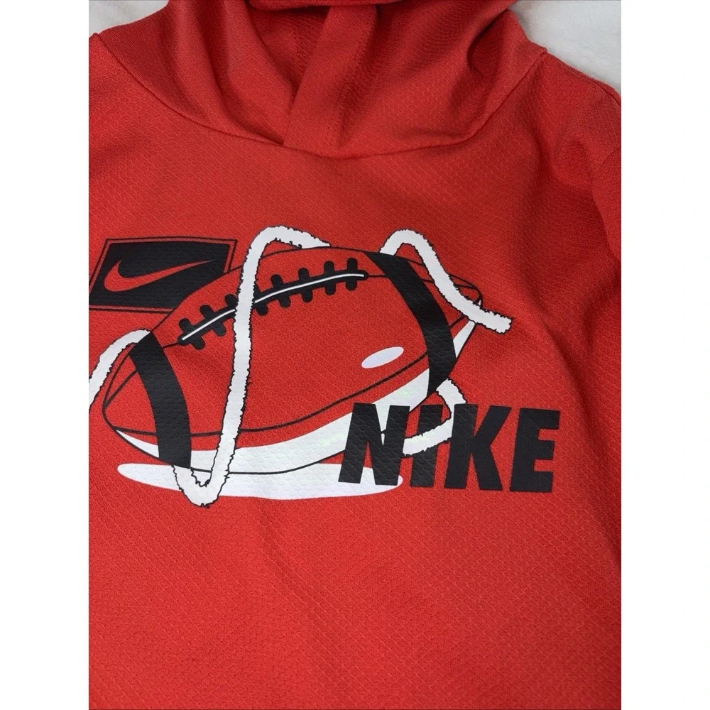 Nike Boys Dri-FIT Red Long Sleeve Hooded Graphic T-Shirt Football Size‎ 7 Active